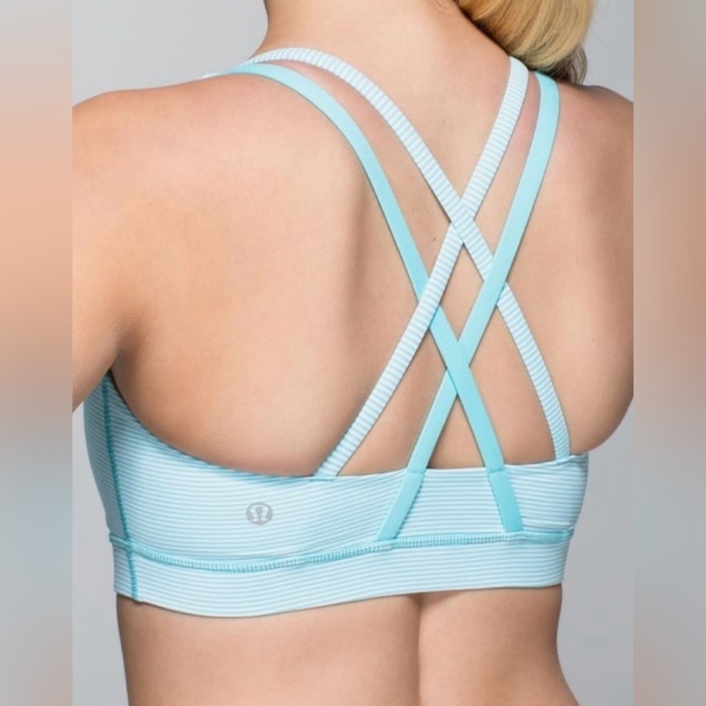 Lululemon Women's Size 8 Energy Bra Teal Blue Tonka Stripe Angel Blue White